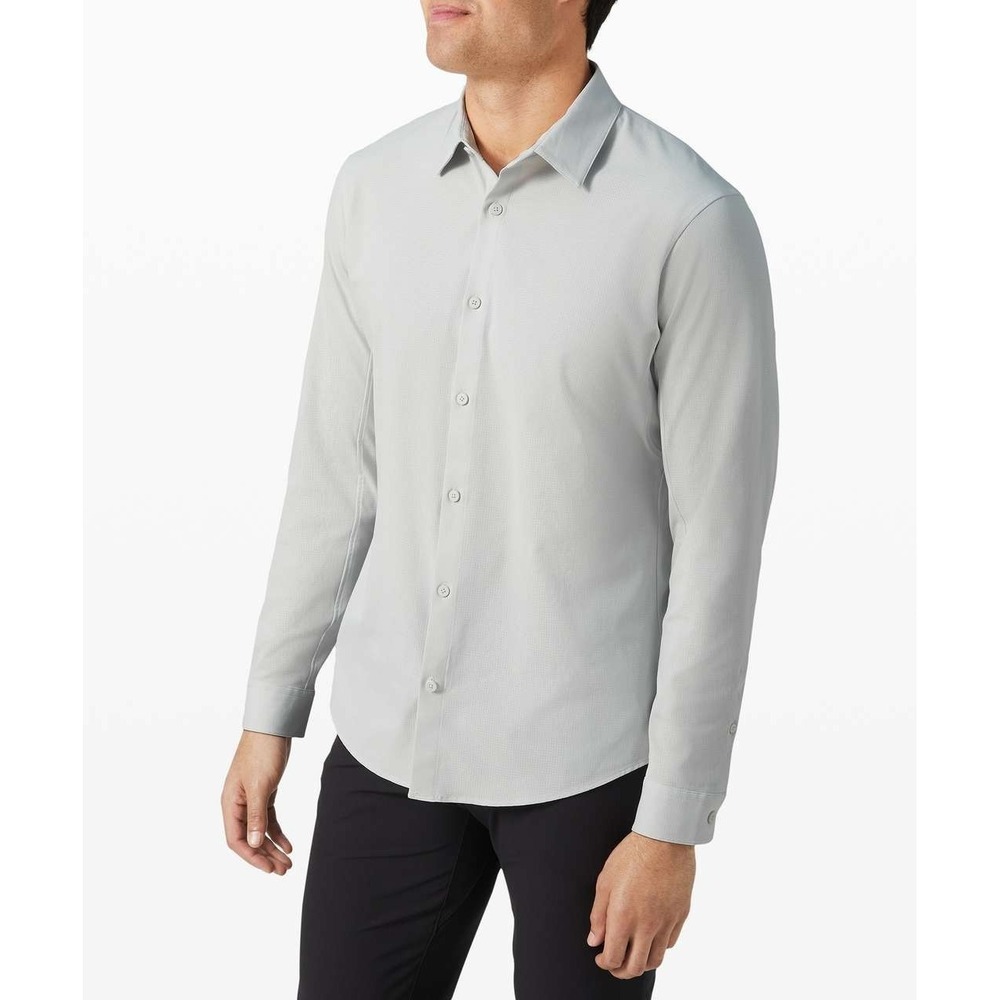 Lululemon Men's  Airing Easy Long Sleeve Shirt Blue Gray XL Pocket Long Sleeve